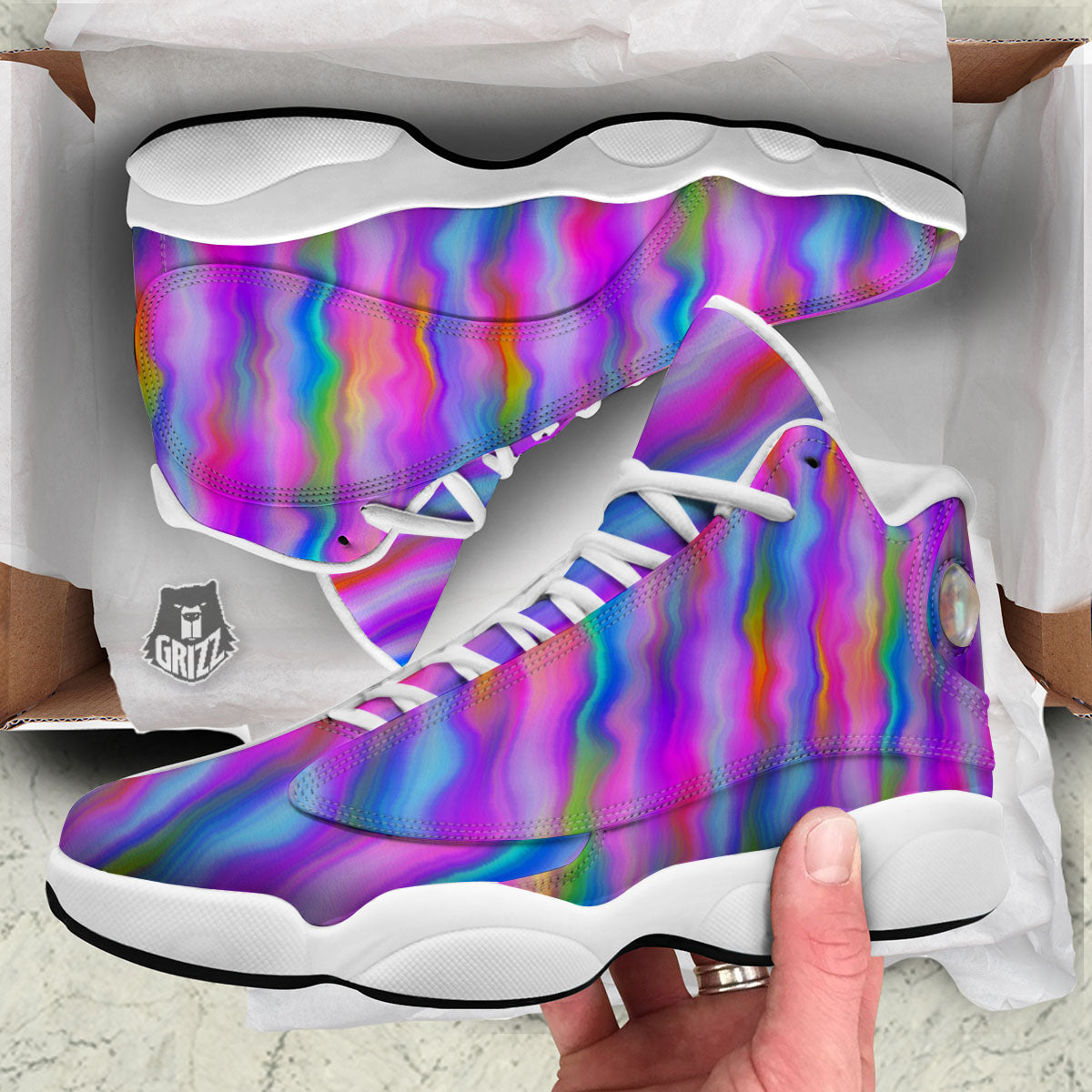 Gradient Psychedelic Print Pattern White Basketball Shoes-grizzshop