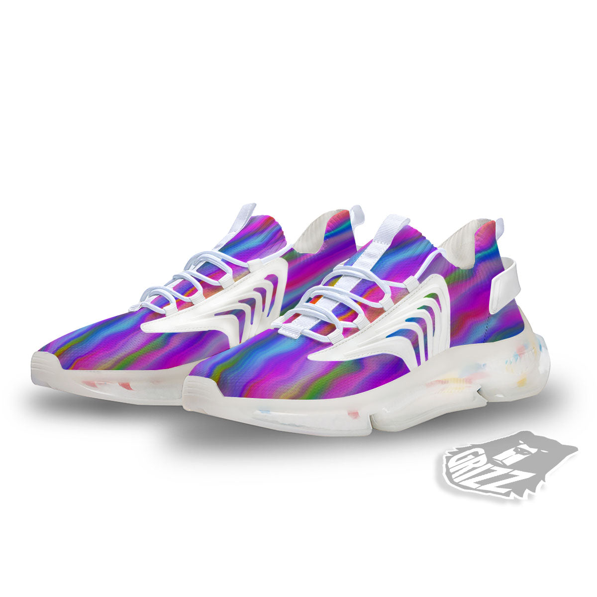 Gradient Psychedelic Print Pattern White Gym Shoes-grizzshop