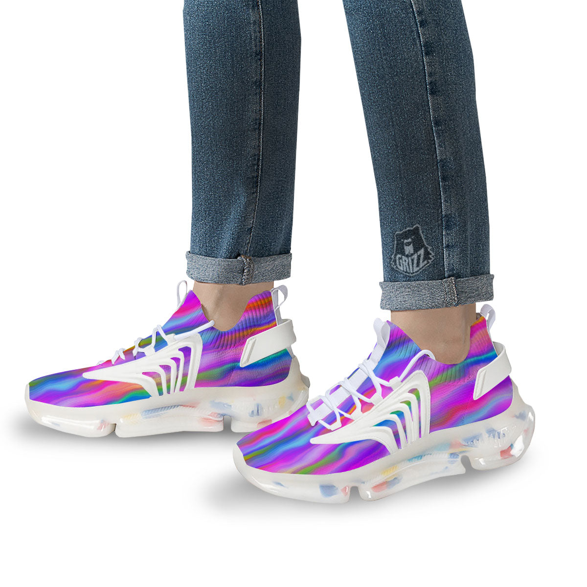 Gradient Psychedelic Print Pattern White Gym Shoes-grizzshop