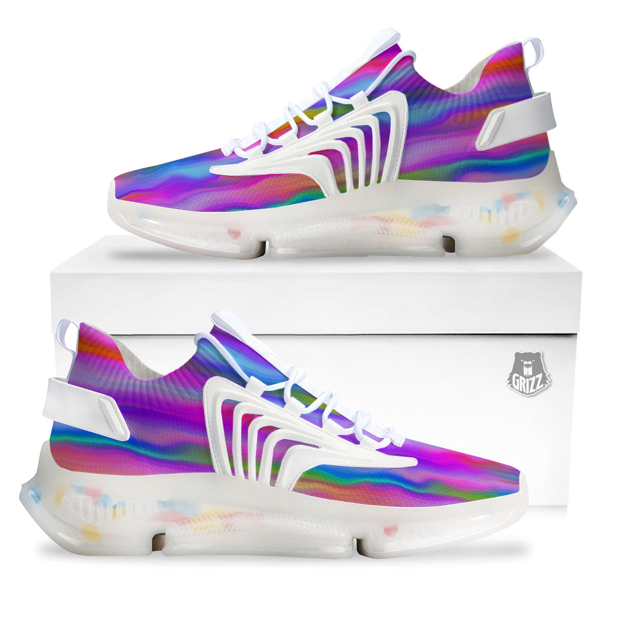 Gradient Psychedelic Print Pattern White Gym Shoes-grizzshop
