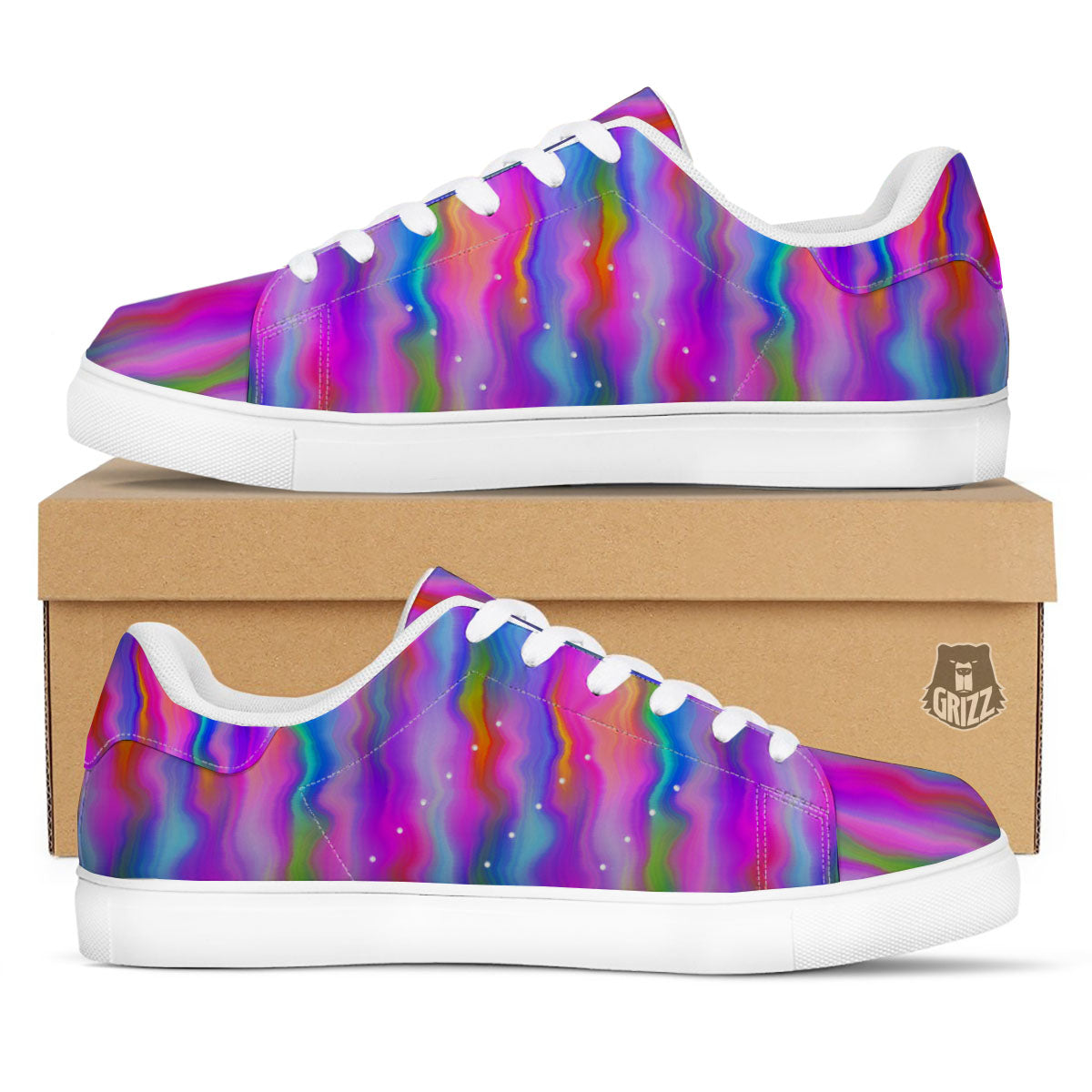 Gradient Psychedelic Print Pattern White Low Top Sneakers-grizzshop