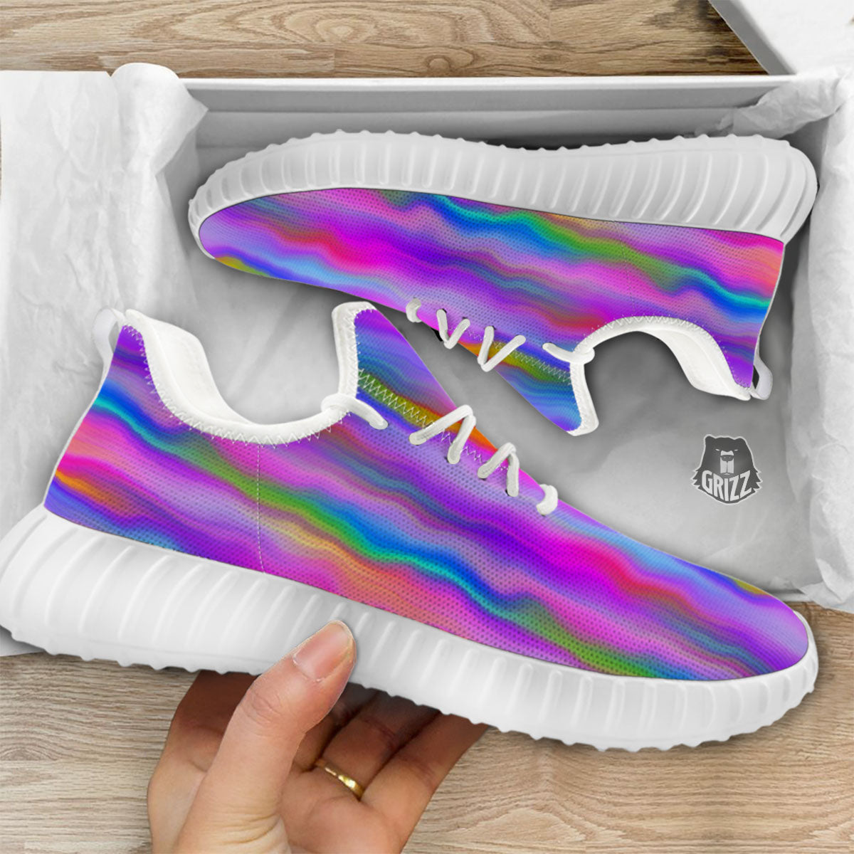 Gradient Psychedelic Print Pattern White Walking Shoes-grizzshop