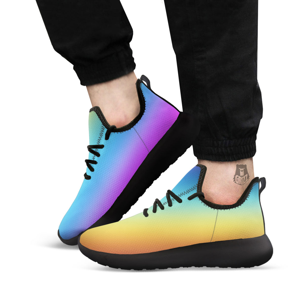 Gradient Rainbow Print Pattern Black Athletic Shoes-grizzshop