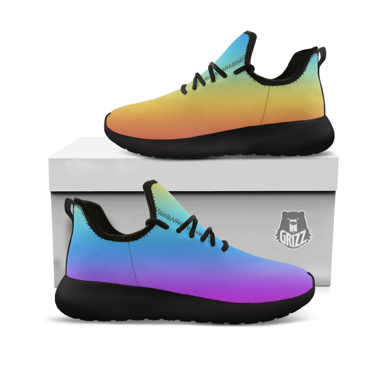 Gradient Rainbow Print Pattern Black Athletic Shoes-grizzshop