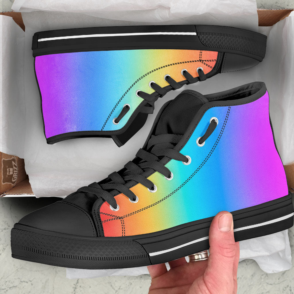 Gradient Rainbow Print Pattern Black High Top Shoes-grizzshop