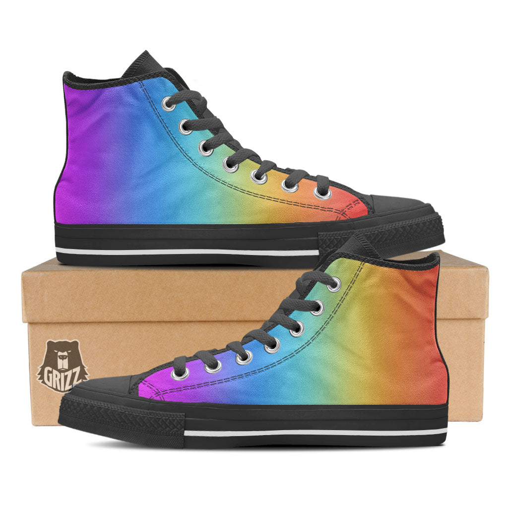 Gradient Rainbow Print Pattern Black High Top Shoes-grizzshop
