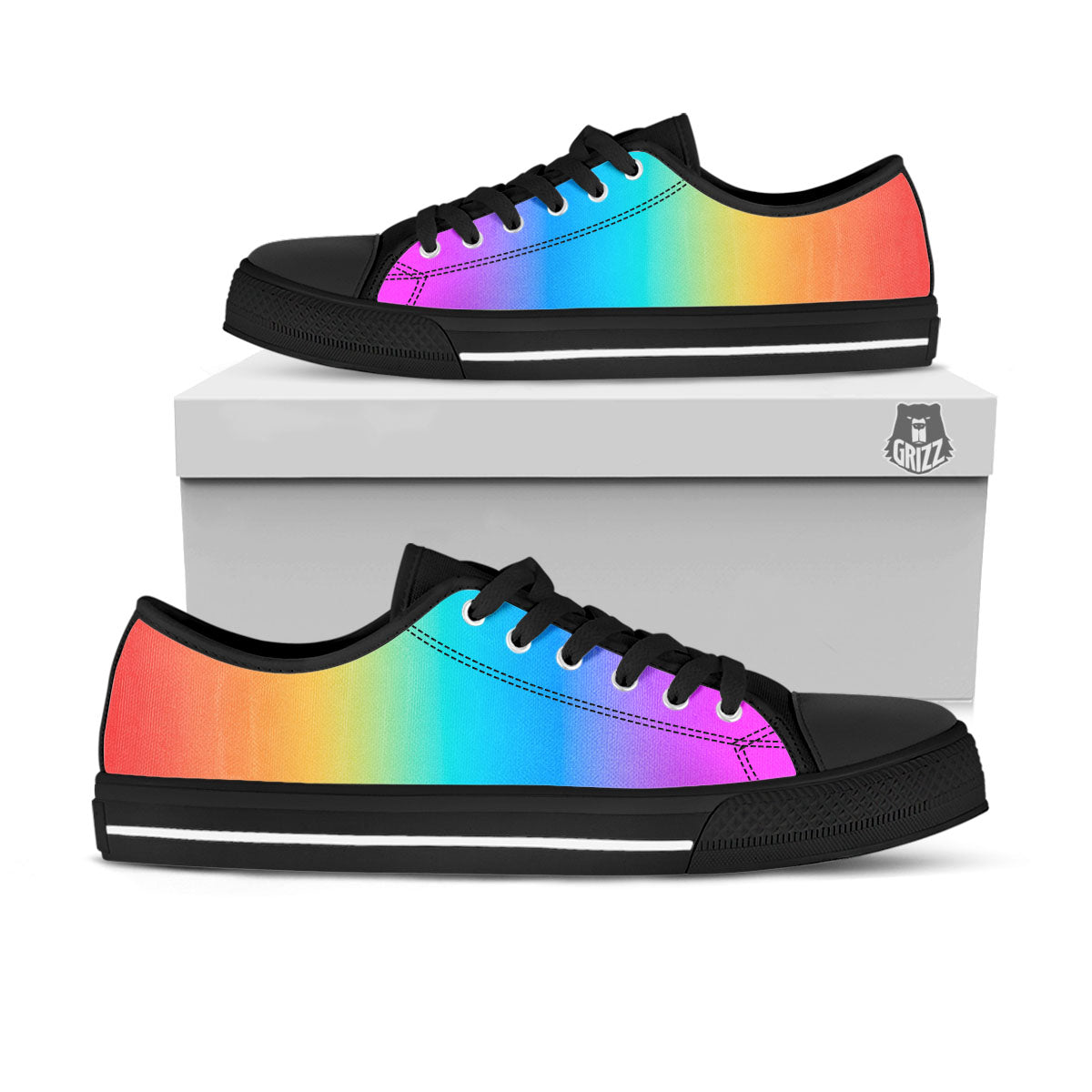 Gradient Rainbow Print Pattern Black Low Top Shoes-grizzshop