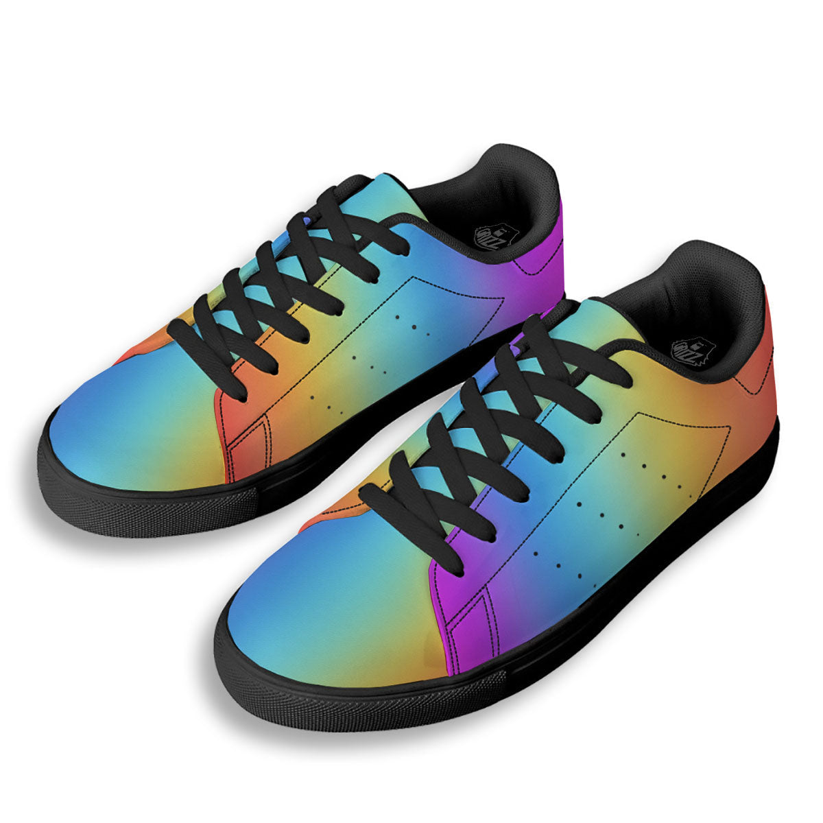 Gradient Rainbow Print Pattern Black Low Top Sneakers-grizzshop