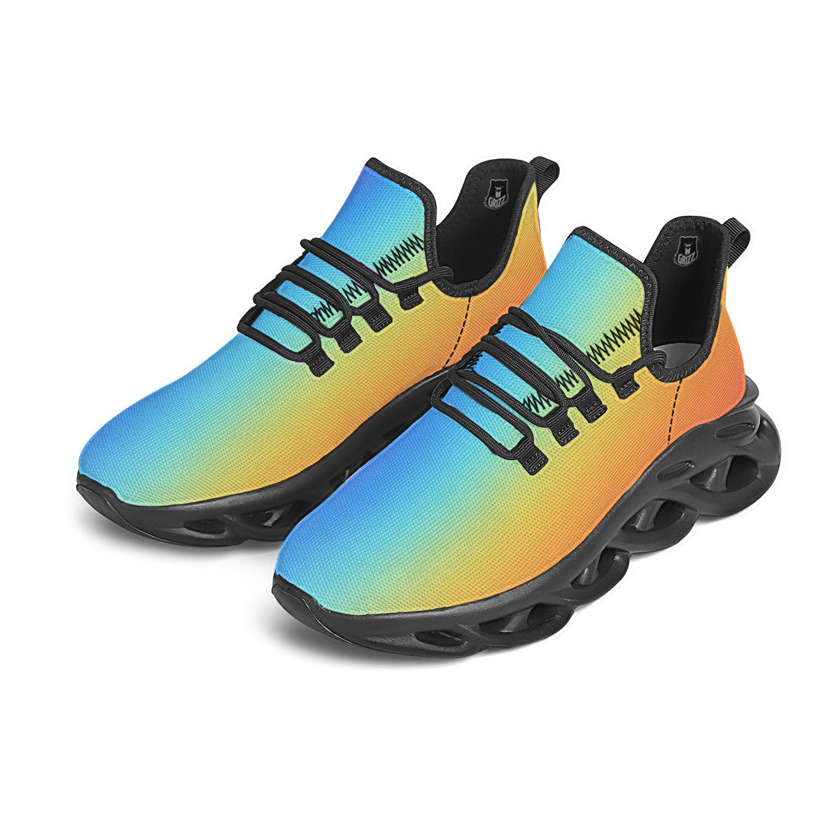 Gradient Rainbow Print Pattern Black Running Shoes-grizzshop