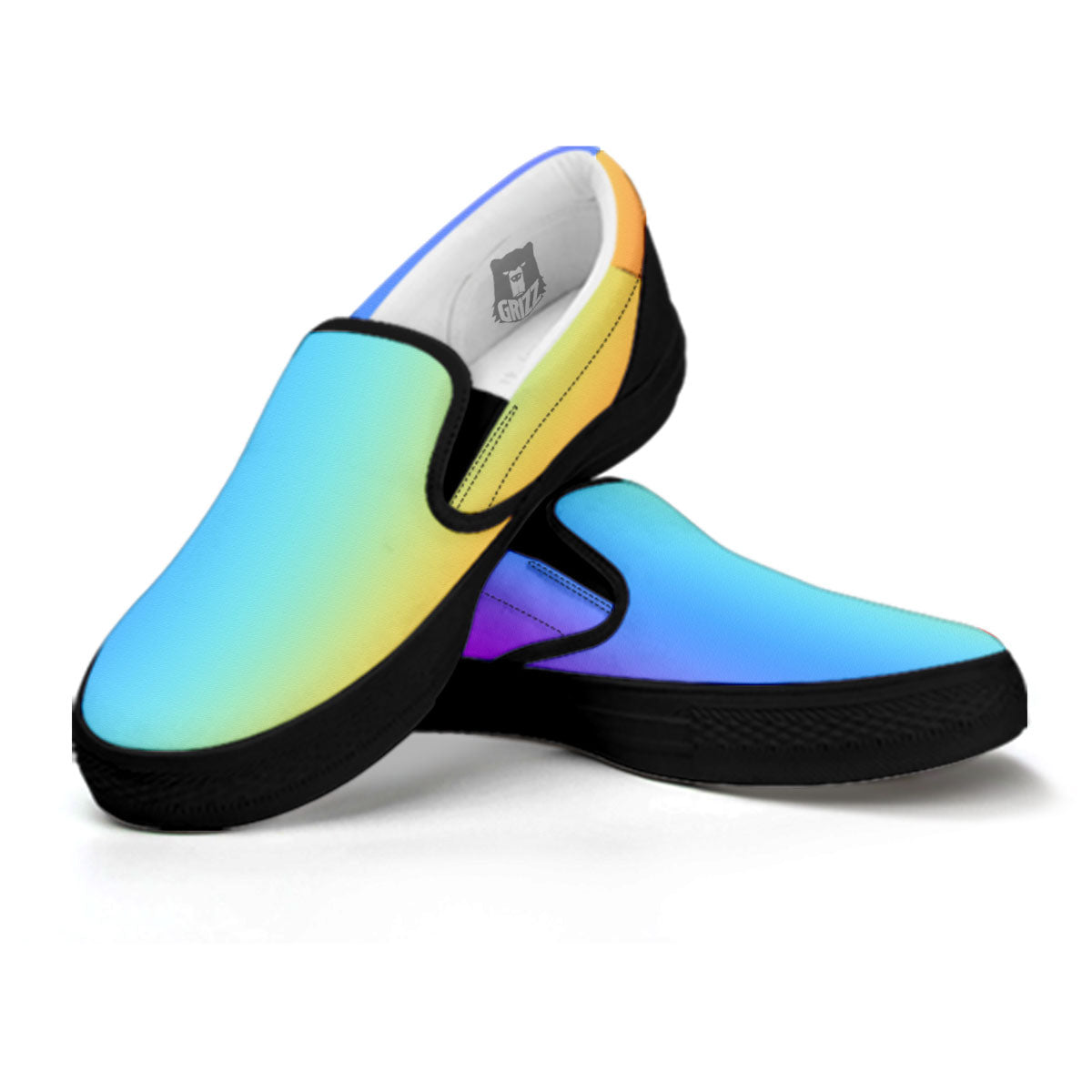 Gradient Rainbow Print Pattern Black Slip On Shoes-grizzshop