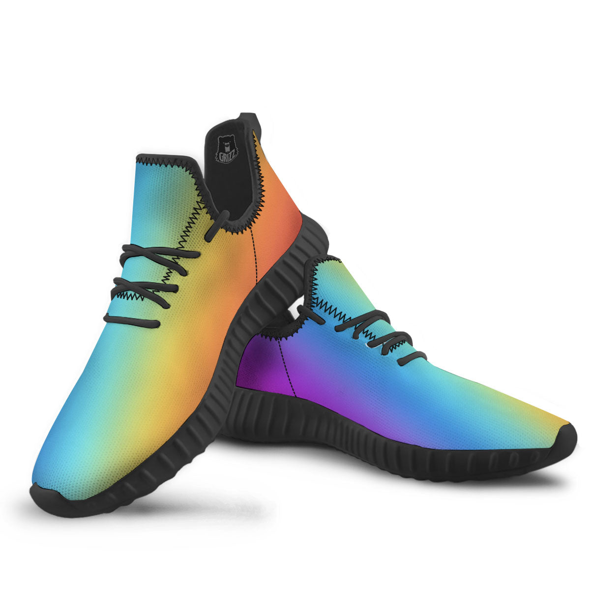 Gradient Rainbow Print Pattern Black Walking Shoes-grizzshop