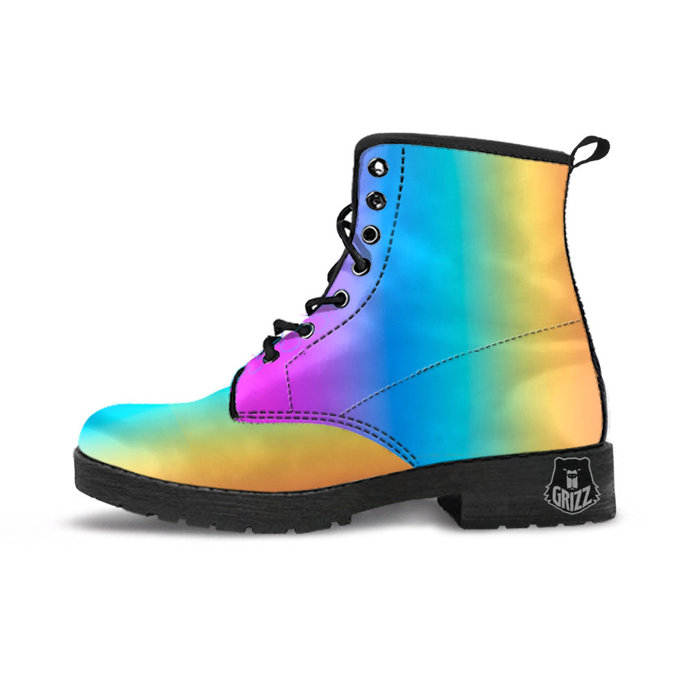 Gradient Rainbow Print Pattern Leather Boots-grizzshop