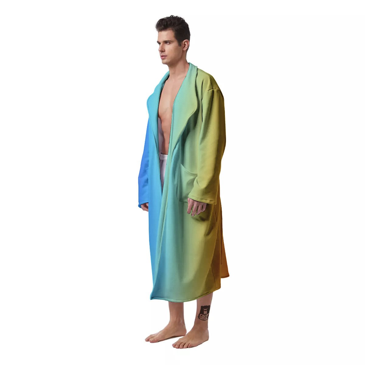 Gradient Rainbow Print Pattern Men's Robe-grizzshop