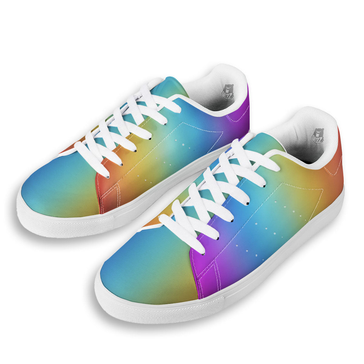 Gradient Rainbow Print Pattern White Low Top Sneakers-grizzshop