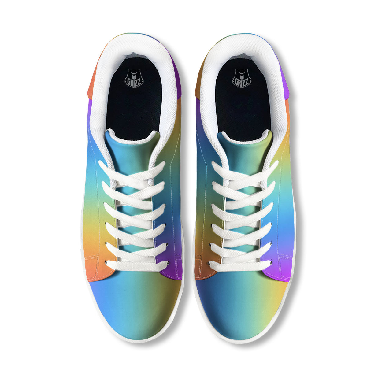 Gradient Rainbow Print Pattern White Low Top Sneakers-grizzshop