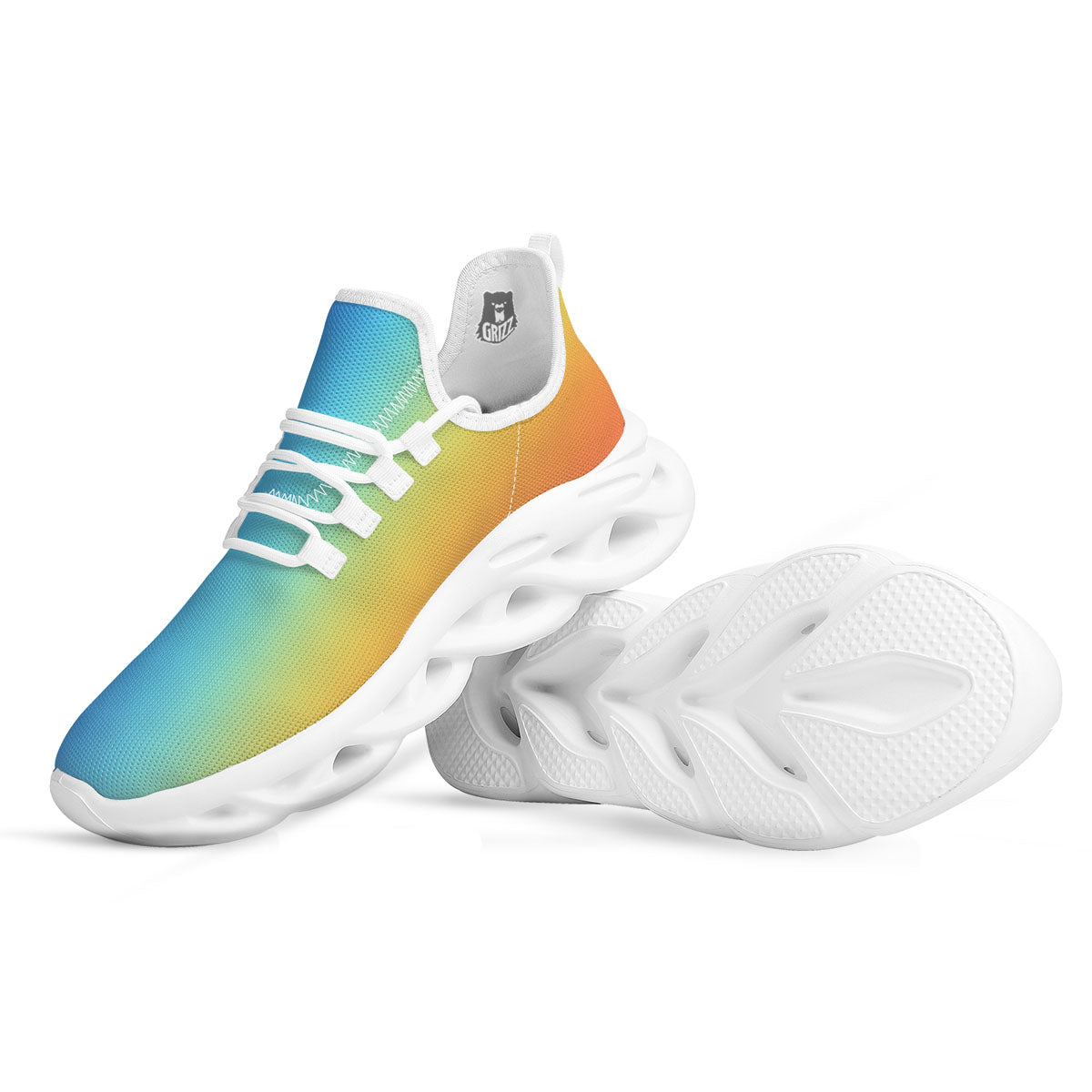 Gradient Rainbow Print Pattern White Running Shoes-grizzshop