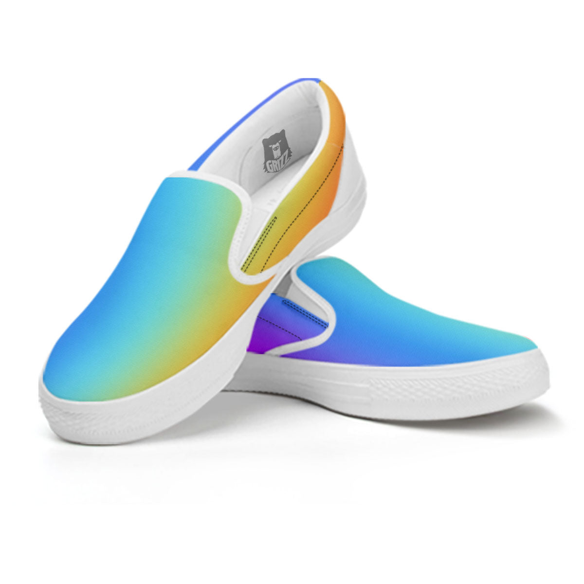 Gradient Rainbow Print Pattern White Slip On Shoes-grizzshop