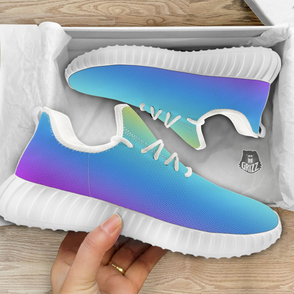 Gradient Rainbow Print Pattern White Walking Shoes-grizzshop
