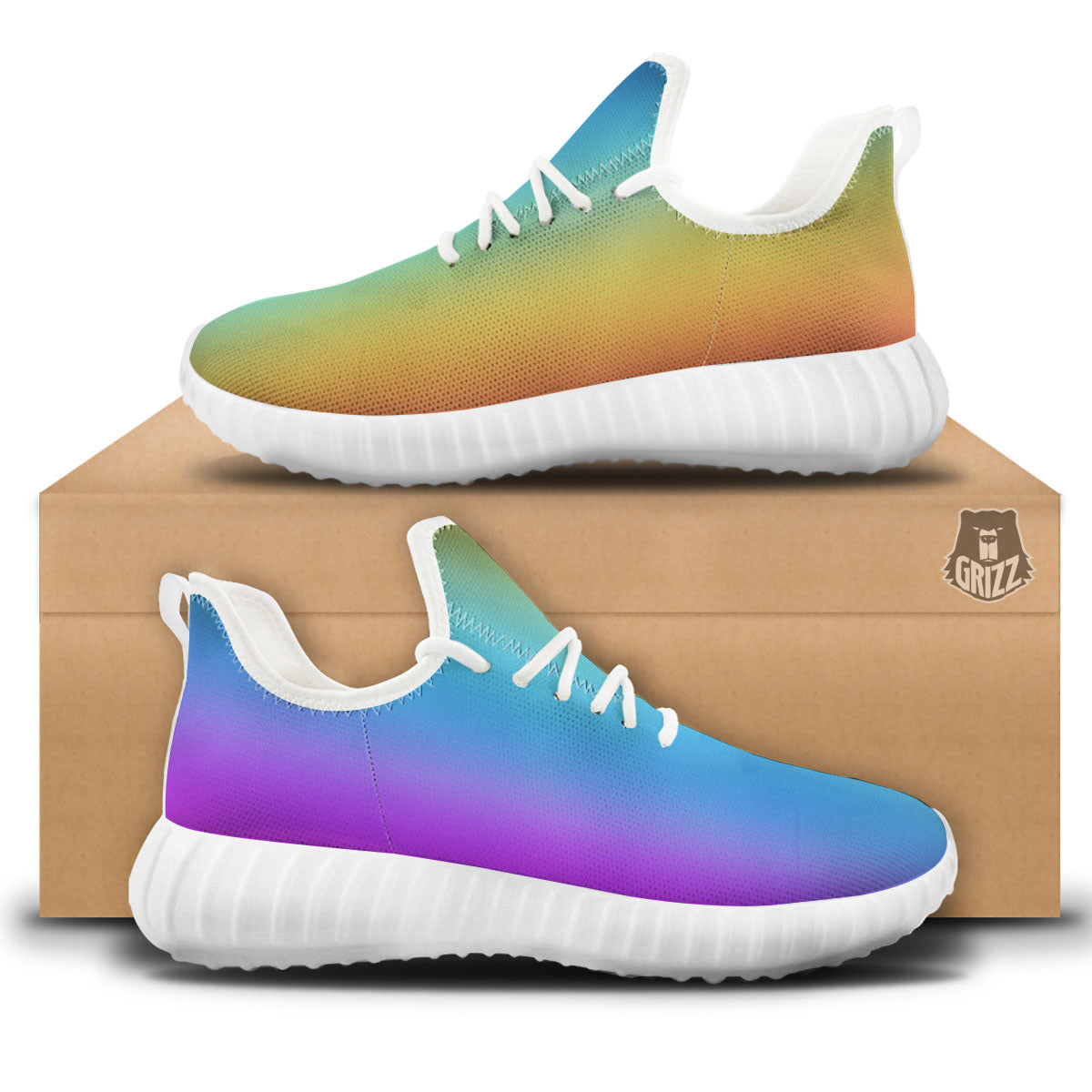 Gradient Rainbow Print Pattern White Walking Shoes-grizzshop