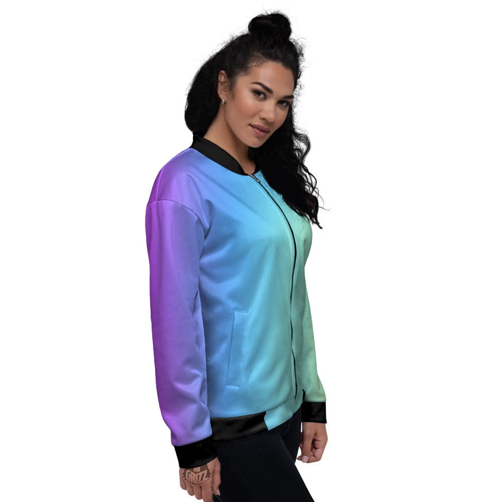 Gradient Rainbow Print Pattern Women's Bomber Jacket-grizzshop