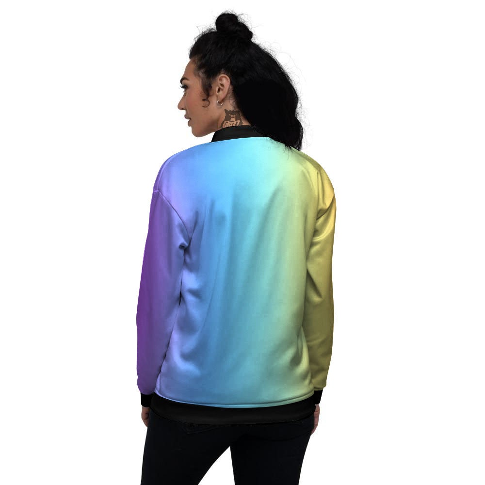 Gradient Rainbow Print Pattern Women's Bomber Jacket-grizzshop