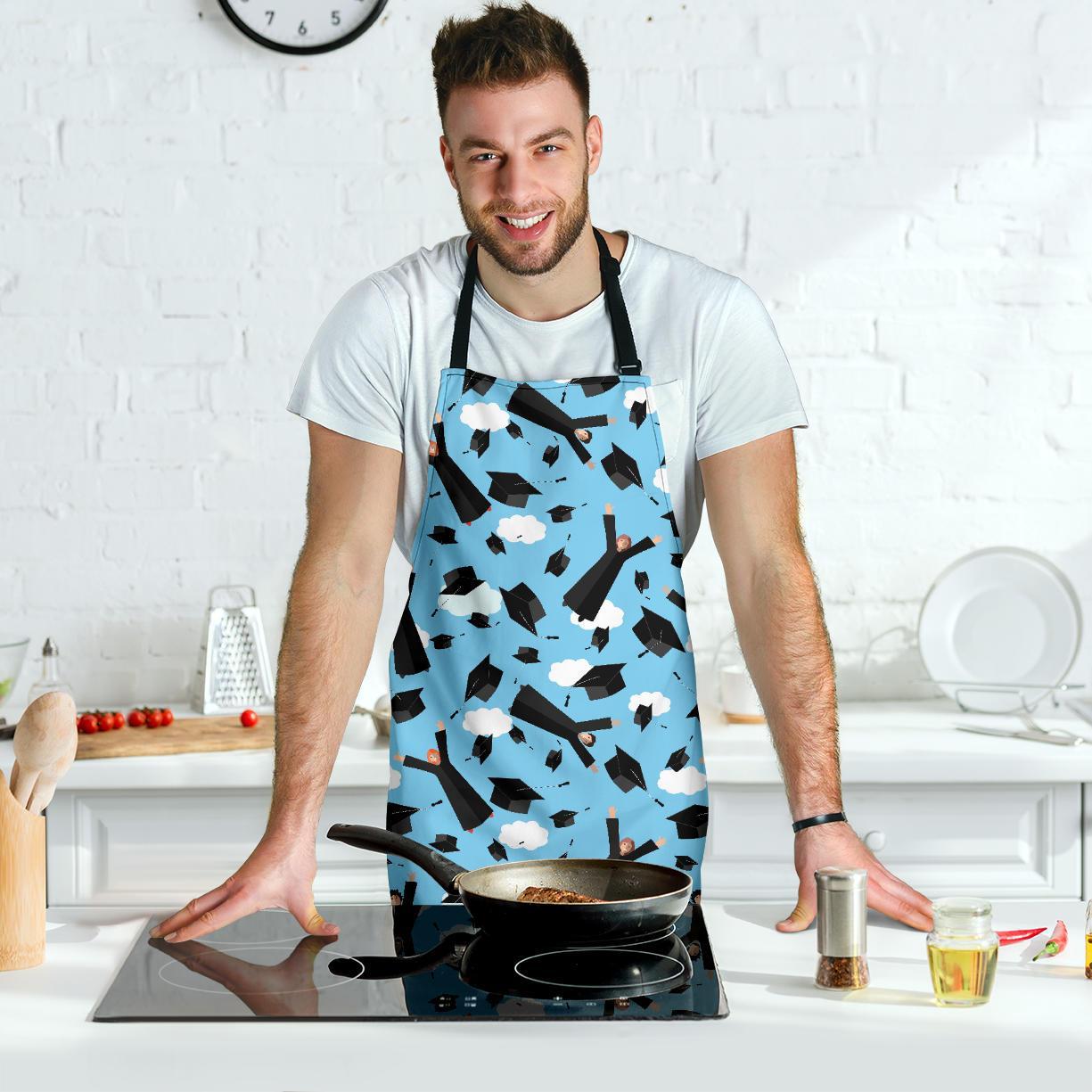 Graduation Day Pattern Print Men's Apron-grizzshop