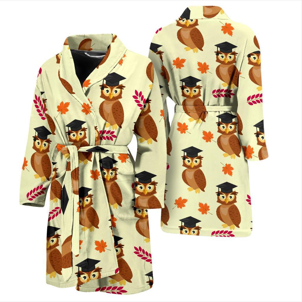 Graduation Owl Pattern Print Men Long Robe-grizzshop