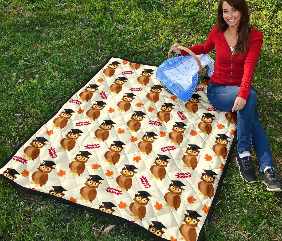 Graduation Owl Pattern Print Quilt-grizzshop