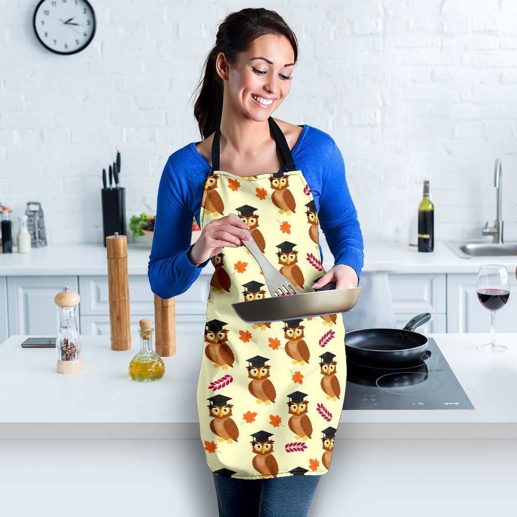 Graduation Owl Pattern Print Women's Apron-grizzshop