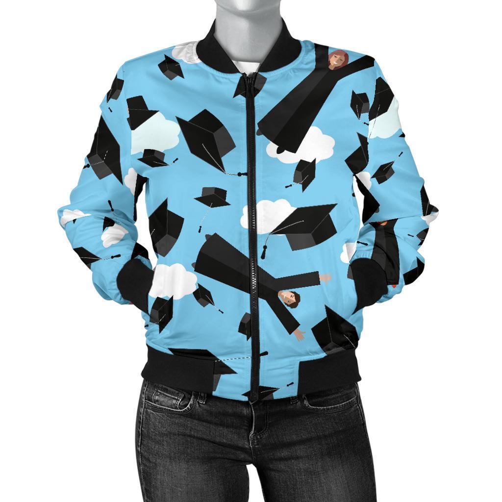 Graduation Day Pattern Print Women Casual Bomber Jacket-grizzshop