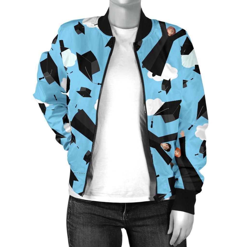 Graduation Day Pattern Print Women Casual Bomber Jacket-grizzshop