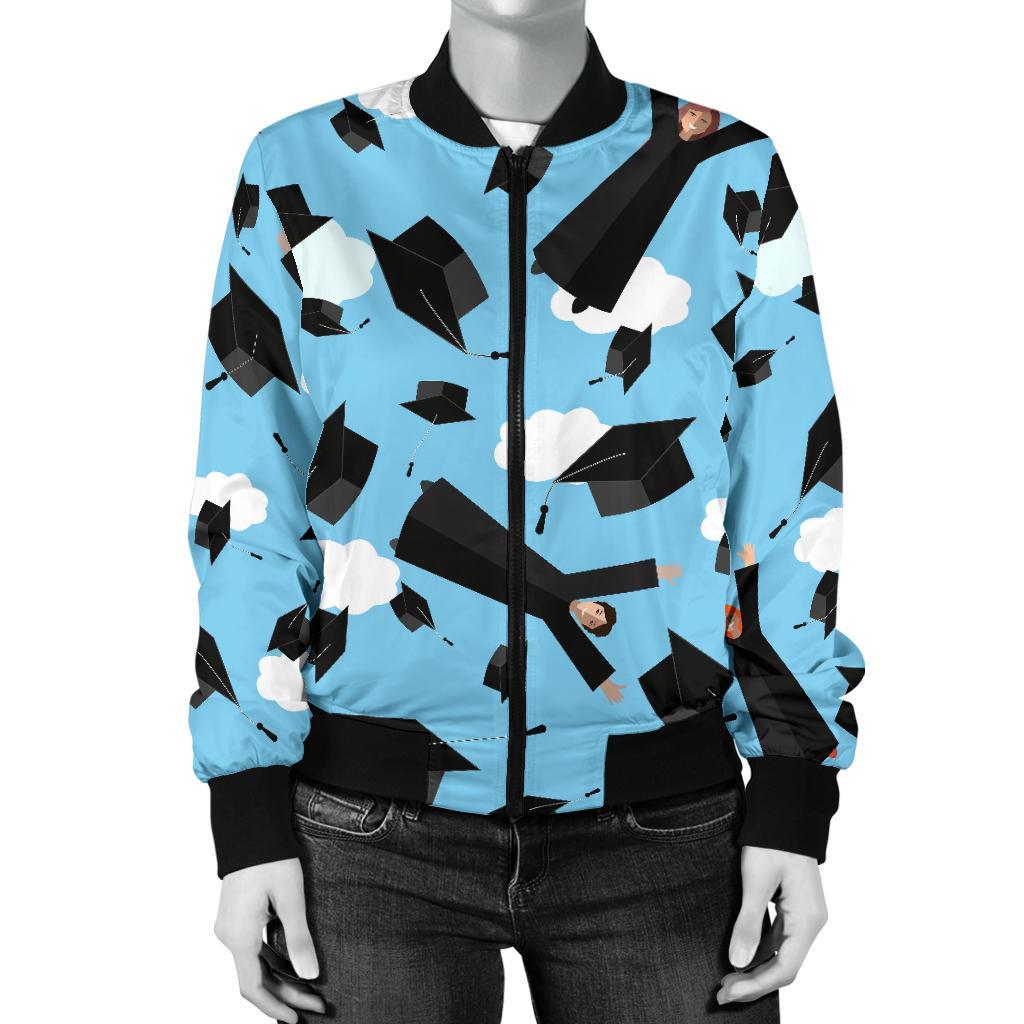 Graduation Day Pattern Print Women Casual Bomber Jacket-grizzshop