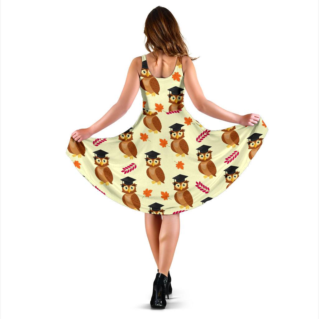 Graduation Owl Pattern Print Dress-grizzshop
