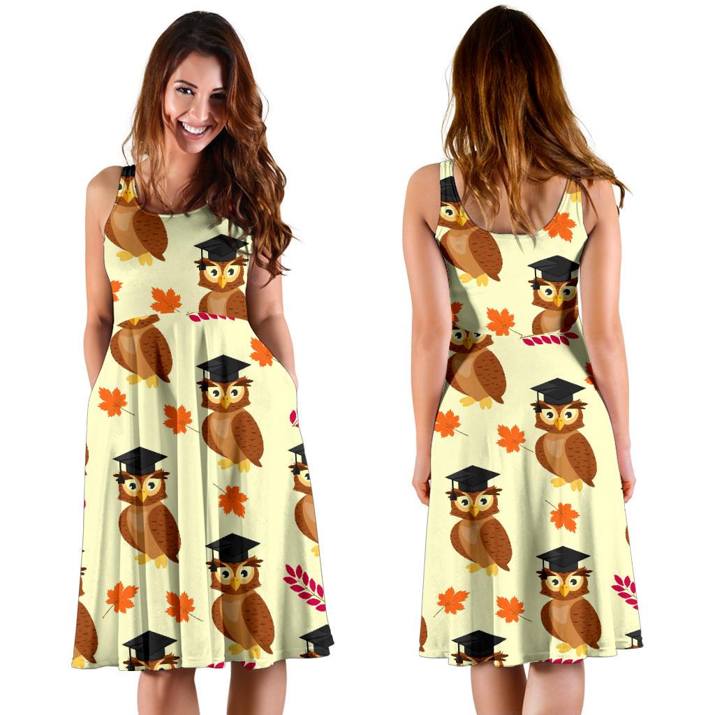 Graduation Owl Pattern Print Dress-grizzshop