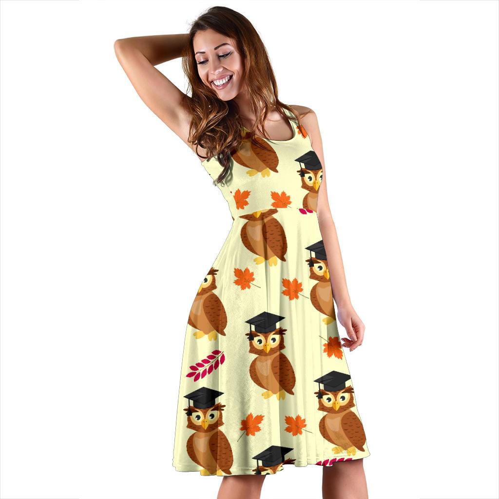 Graduation Owl Pattern Print Dress-grizzshop