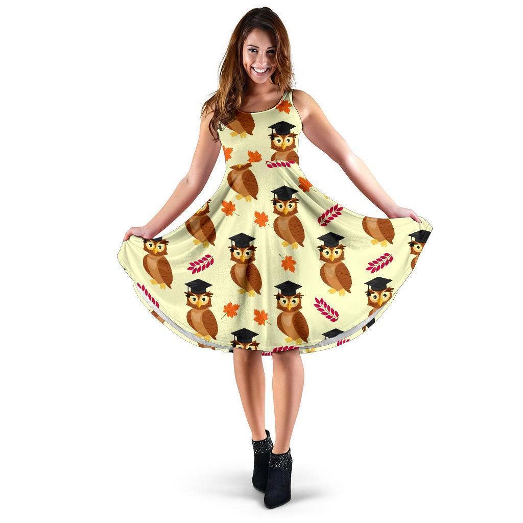 Graduation Owl Pattern Print Dress-grizzshop
