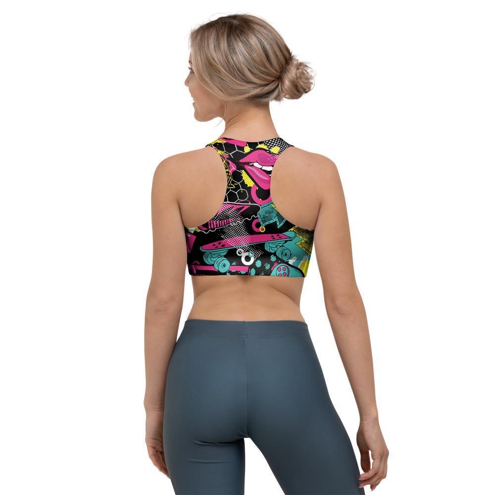 Graffiti Abstract Hiphop Lip Sports Bra-grizzshop