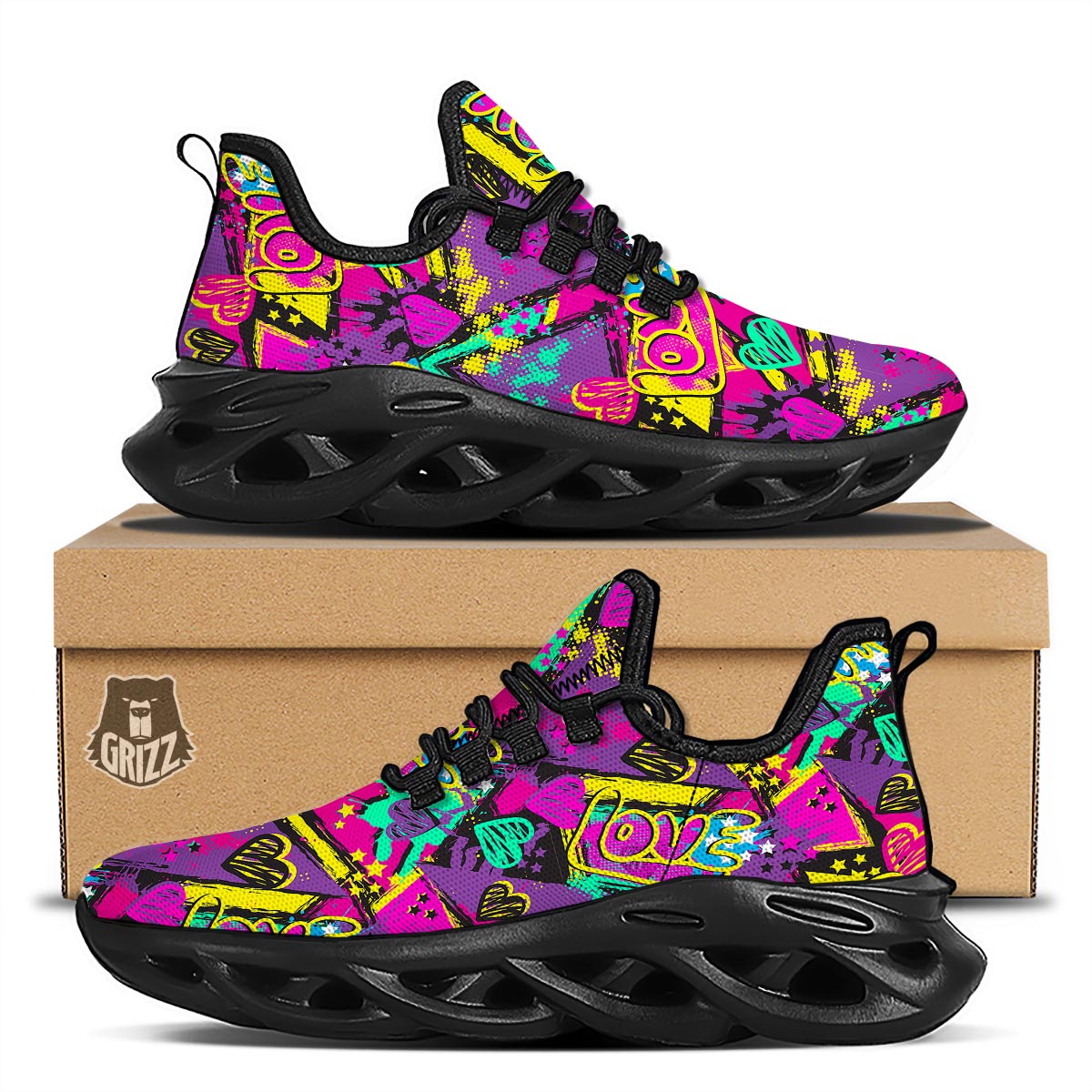 Graffiti Airbrush Love Print Black Running Shoes-grizzshop