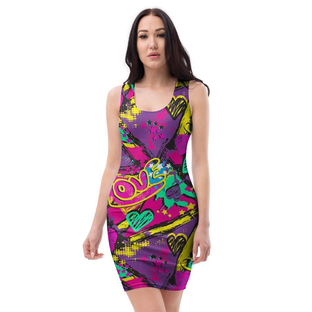 Graffiti Airbrush Love Print Bodycon Dress-grizzshop