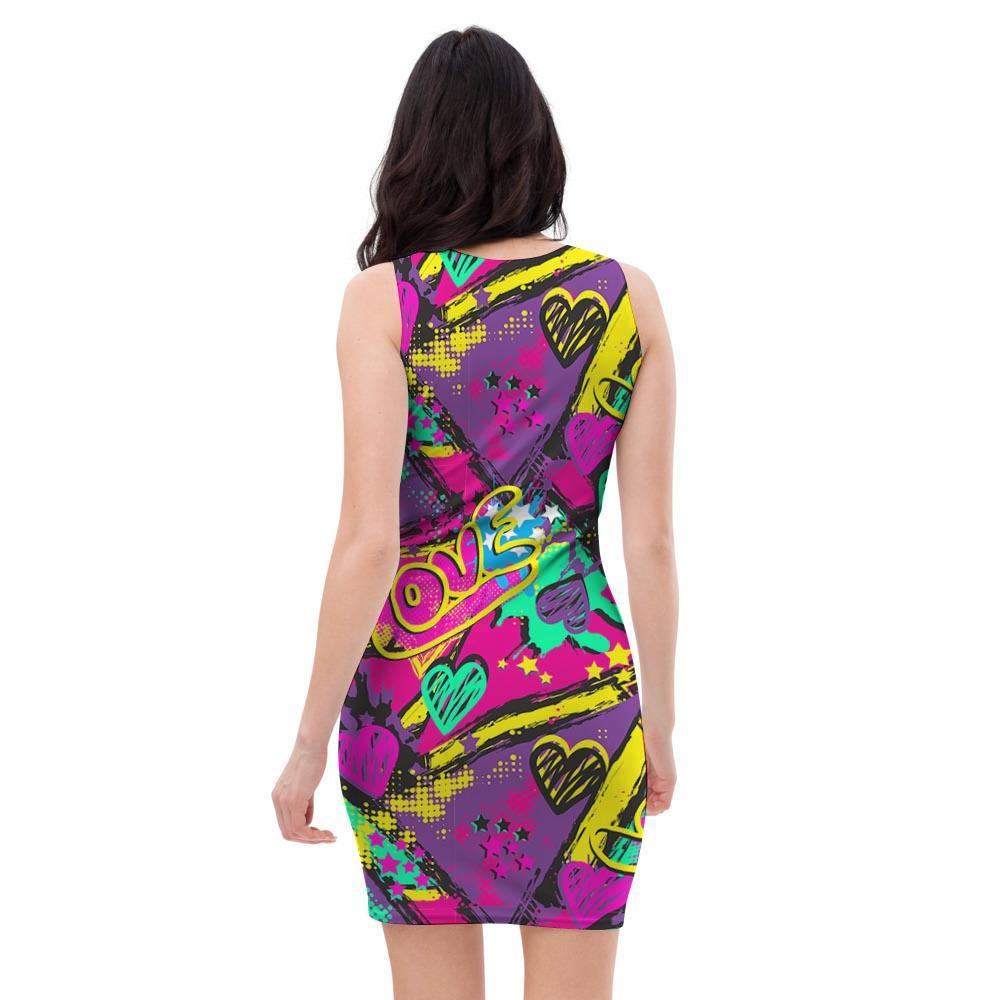 Graffiti Airbrush Love Print Bodycon Dress-grizzshop