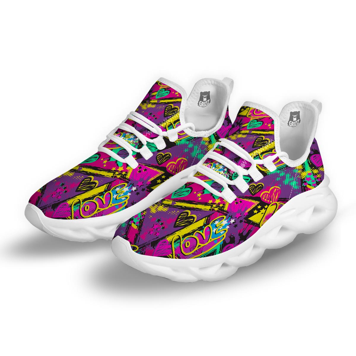 Graffiti Airbrush Love Print White Running Shoes-grizzshop