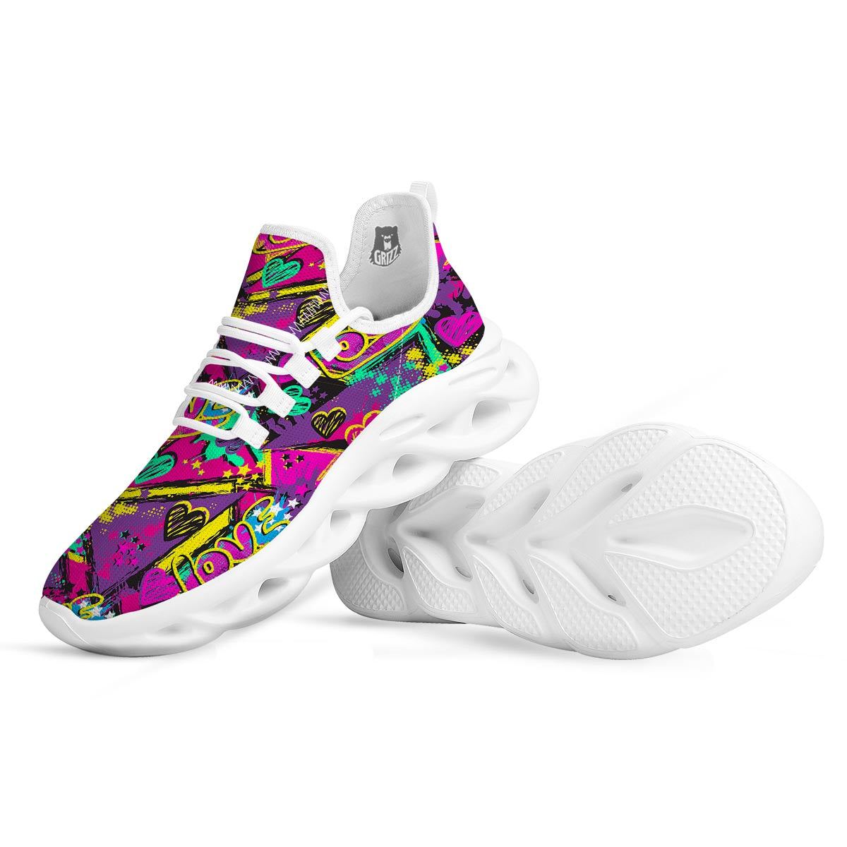 Graffiti Airbrush Love Print White Running Shoes-grizzshop