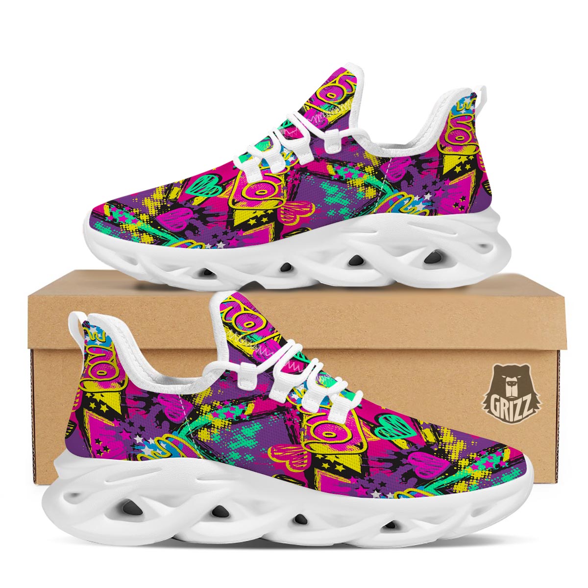 Graffiti Airbrush Love Print White Running Shoes-grizzshop