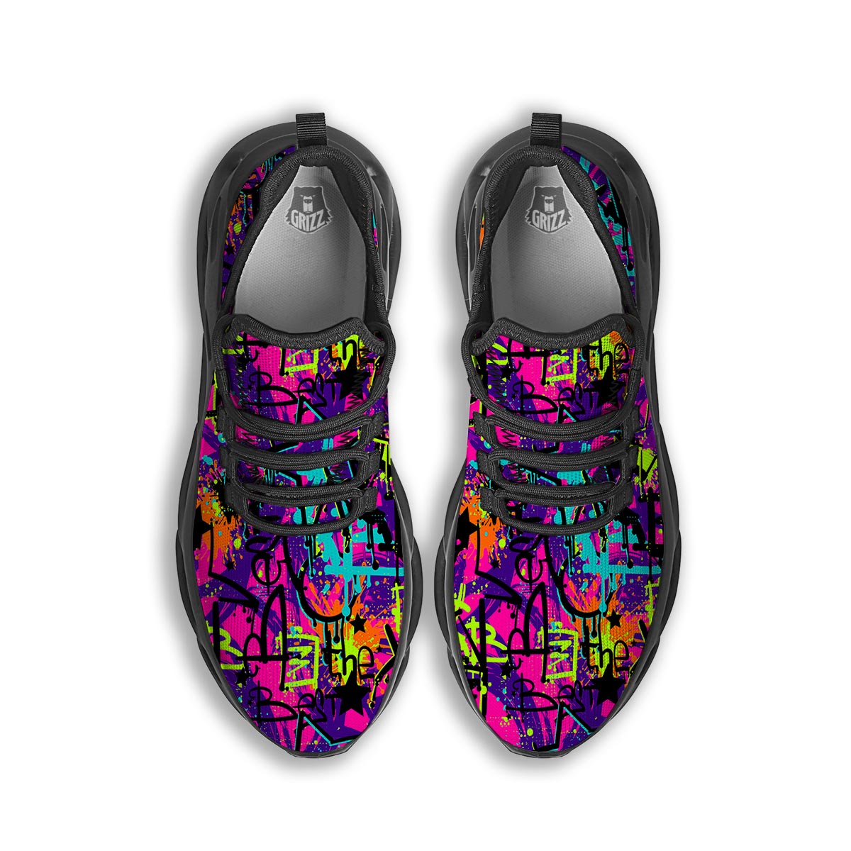 Graffiti Airbrush Print Black Running Shoes-grizzshop