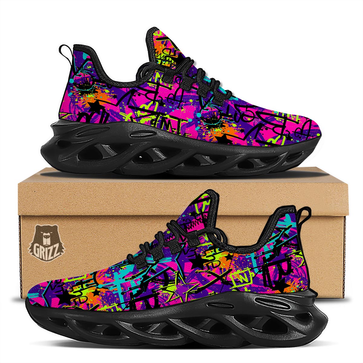 Graffiti Airbrush Print Black Running Shoes-grizzshop