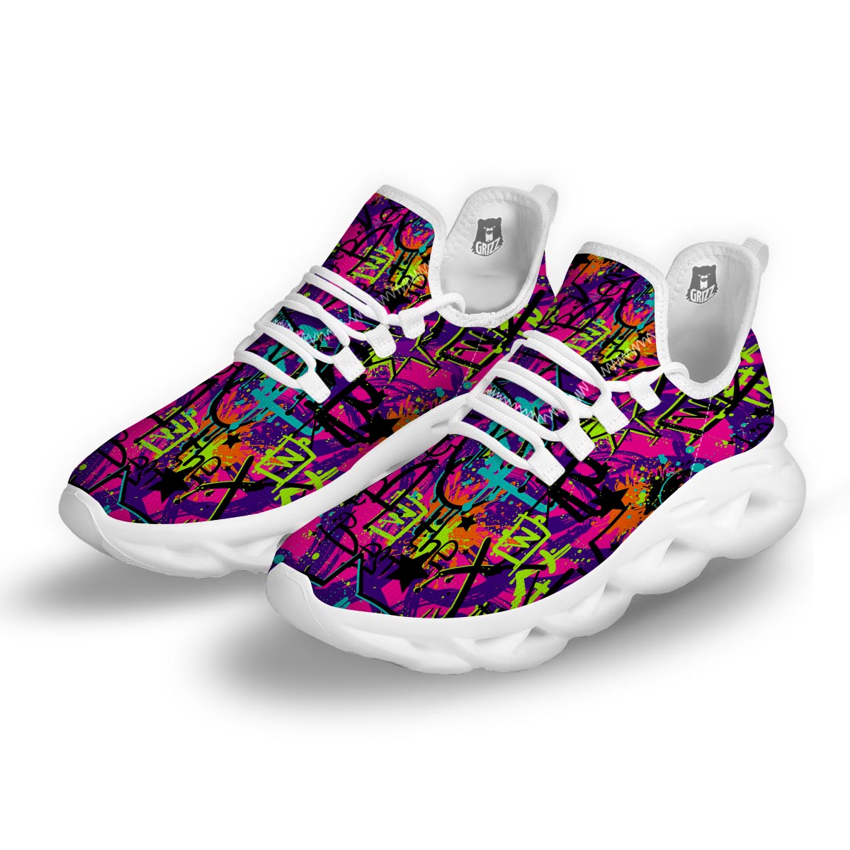 Graffiti Airbrush Print White Running Shoes-grizzshop