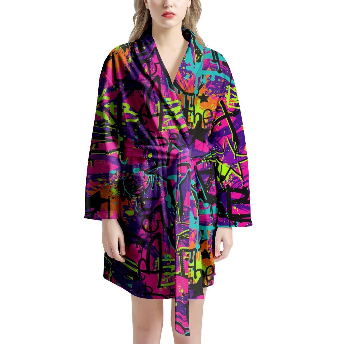 Graffiti Airbrush Print Women's Robe-grizzshop