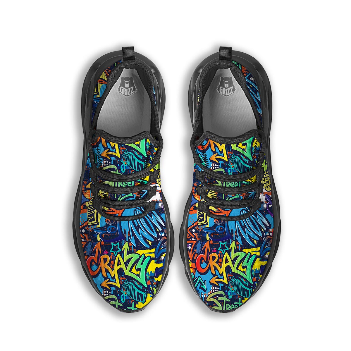 Graffiti Backdrop Print Black Running Shoes-grizzshop