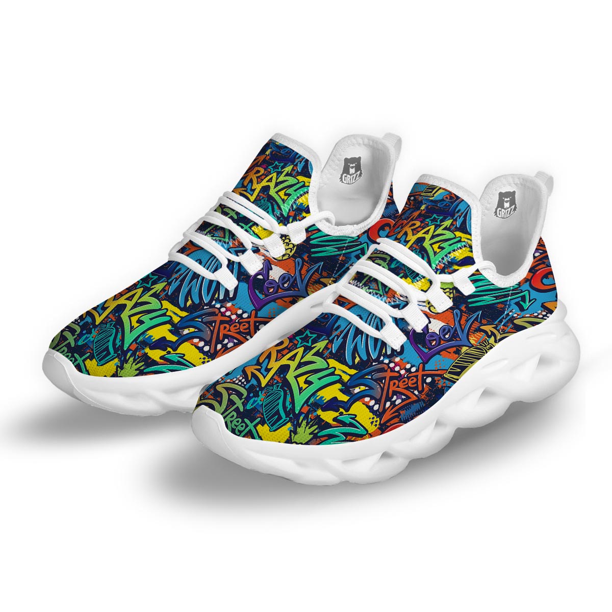 Graffiti Backdrop Print White Running Shoes-grizzshop