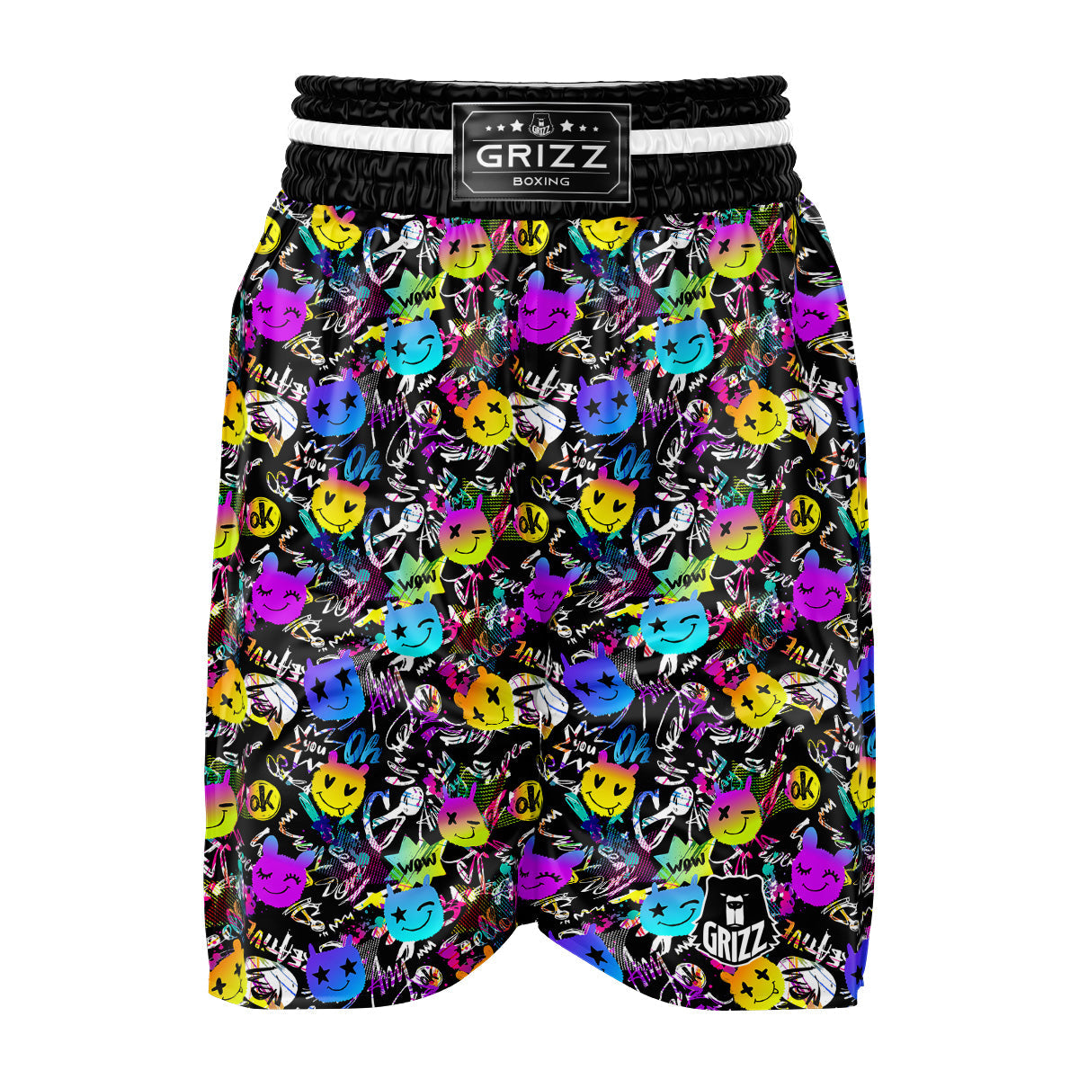 Graffiti Colorful Emoji Faces Print Pattern Boxing Shorts-grizzshop